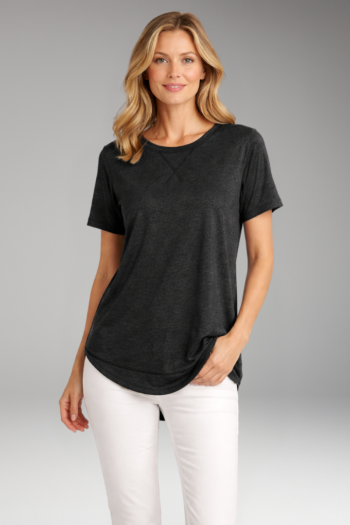 Women's T Shirt with Curved Hem and Short Sleeves