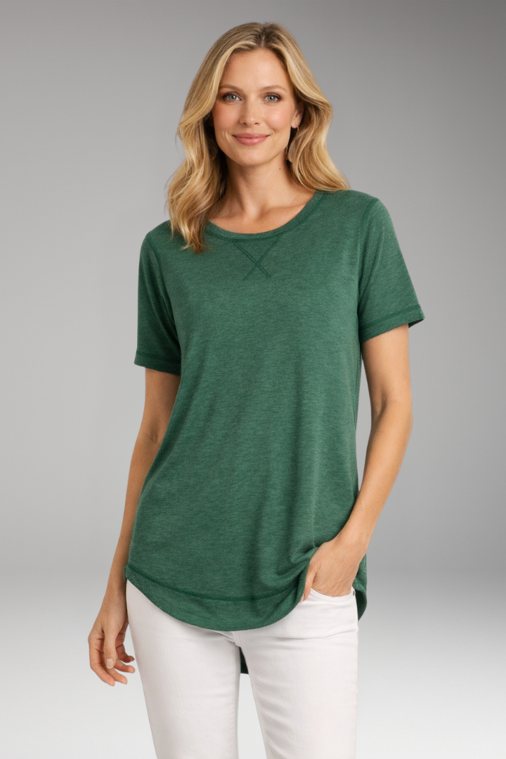 Women's T Shirt with Curved Hem and Short Sleeves