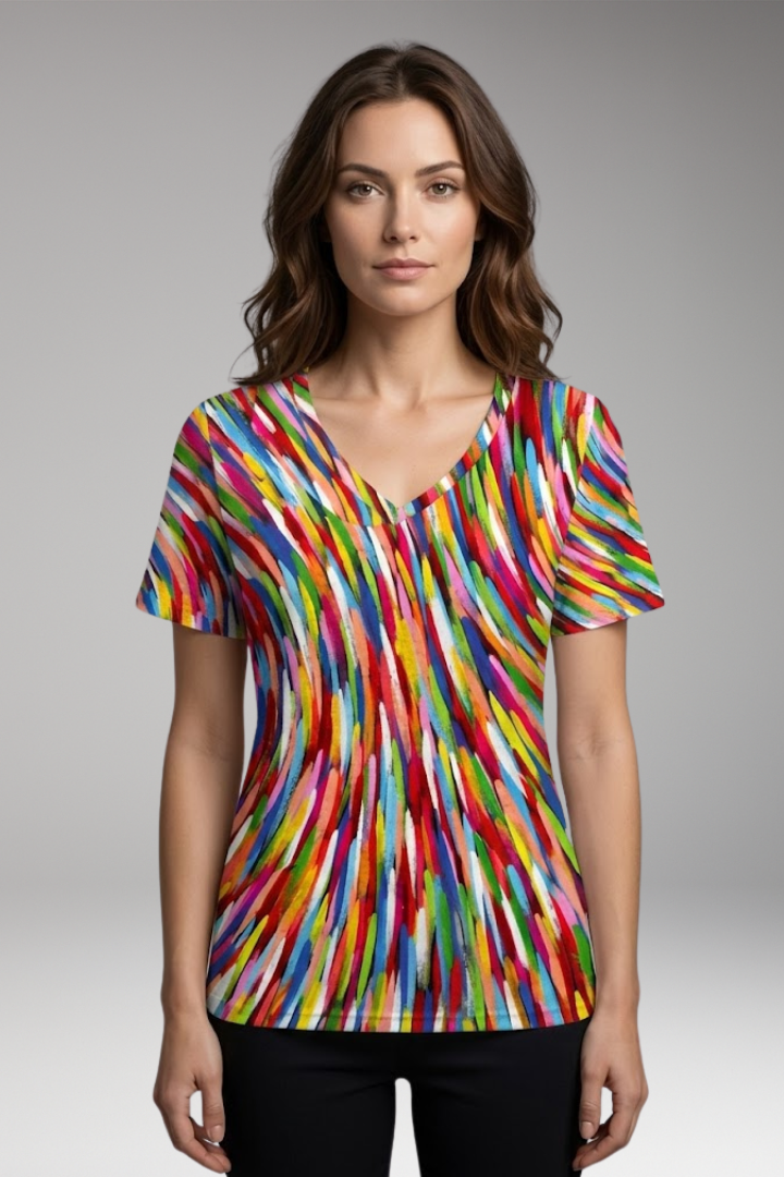 Women's T'Shirt with V'Neck and Striped Pattern