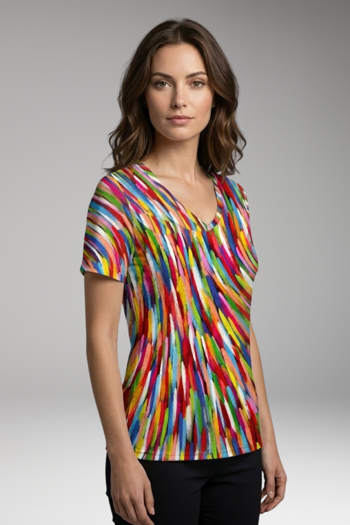 Women's T'Shirt with V'Neck and Striped Pattern