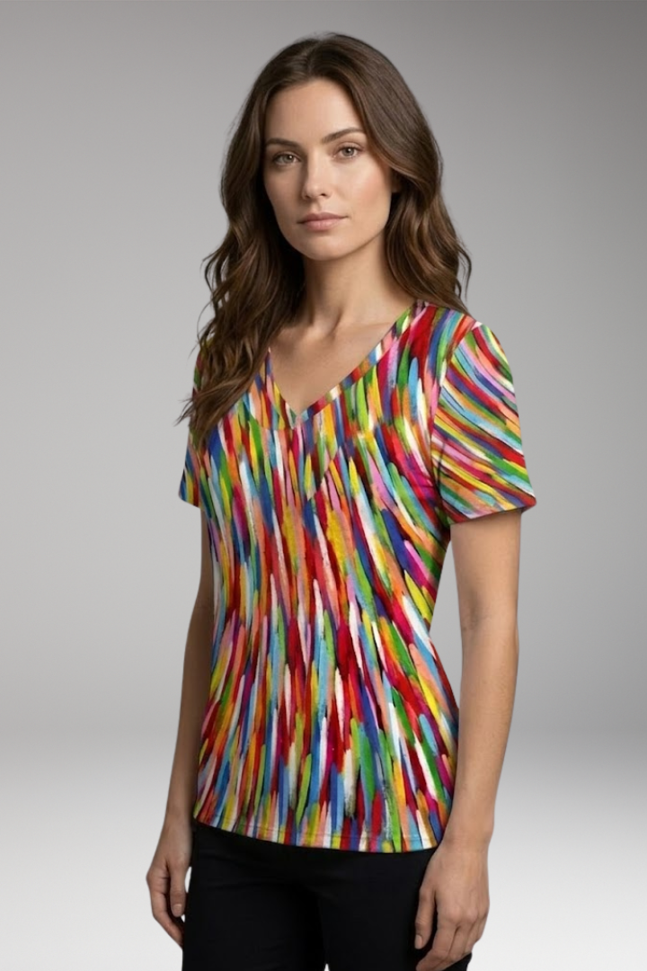 Women's T'Shirt with V'Neck and Striped Pattern