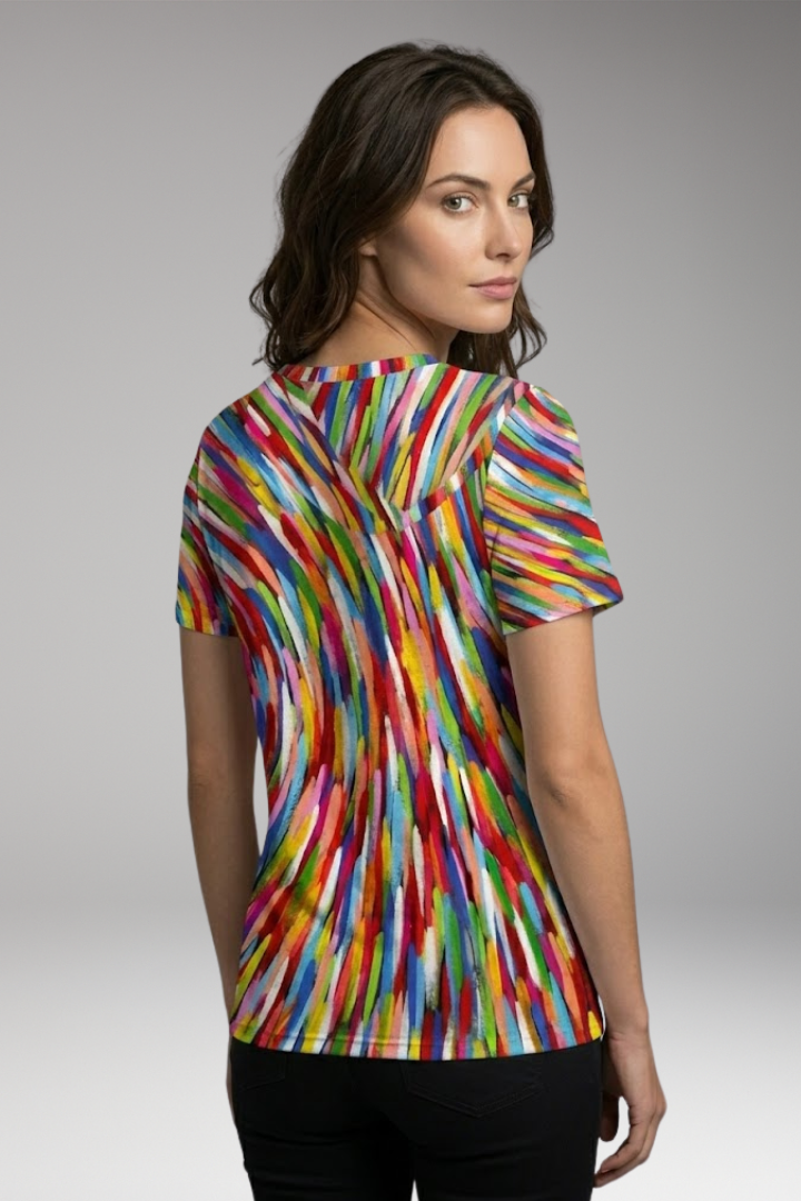Women's T'Shirt with V'Neck and Striped Pattern
