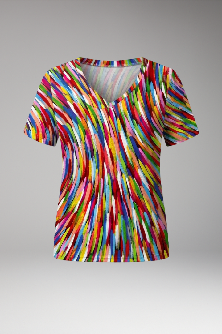 Women's T'Shirt with V'Neck and Striped Pattern