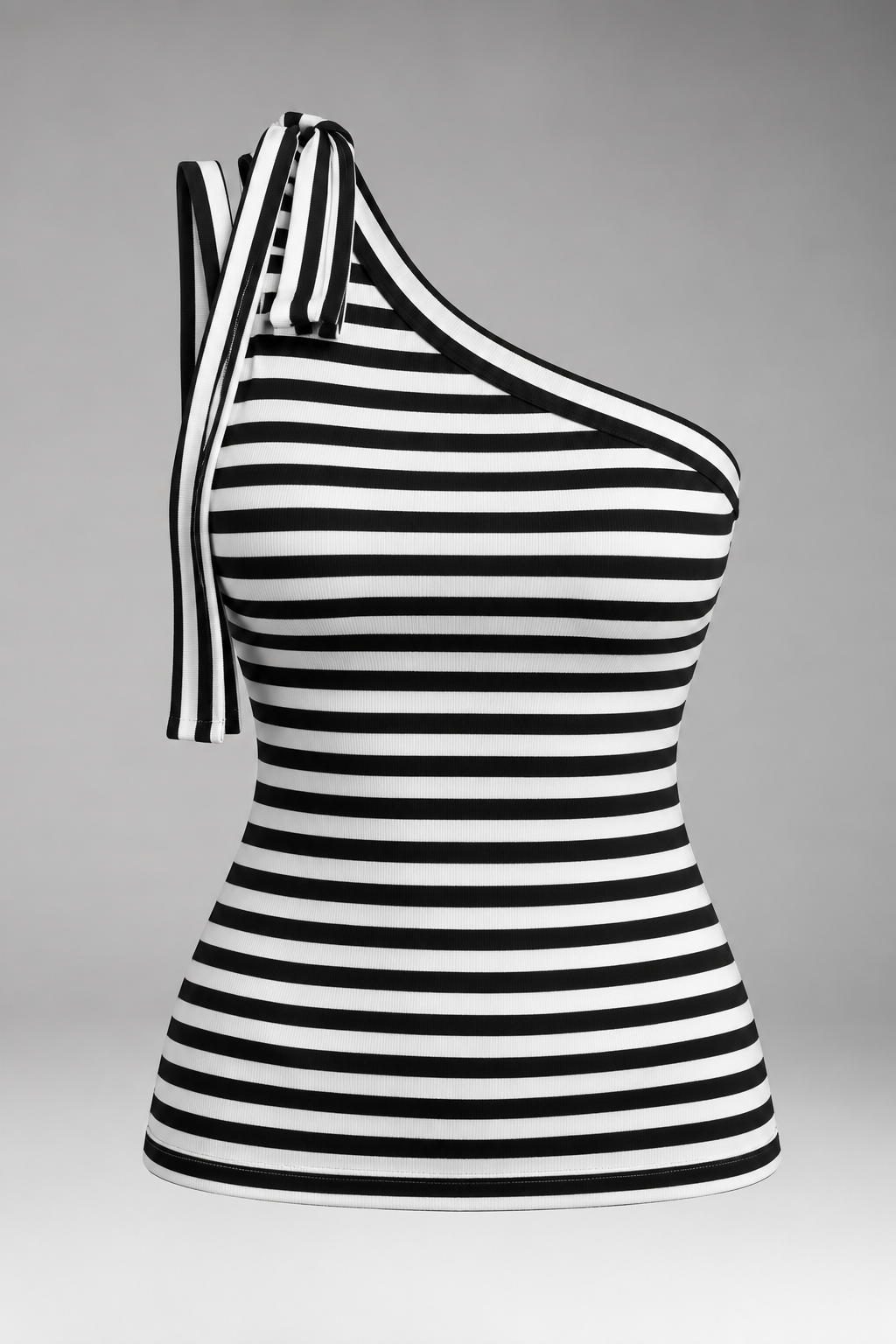 Women's Tank Top with High Neck and Striped Pattern