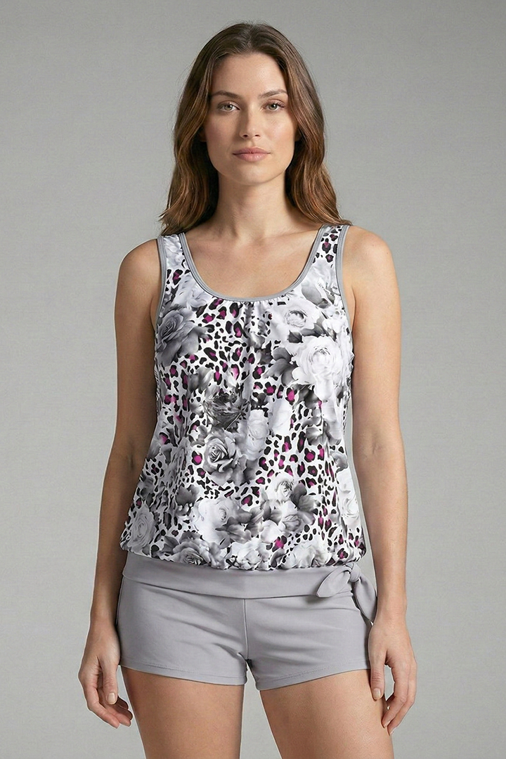 Women's Tankini Set with Floral Print and Shorts-Style Bottoms