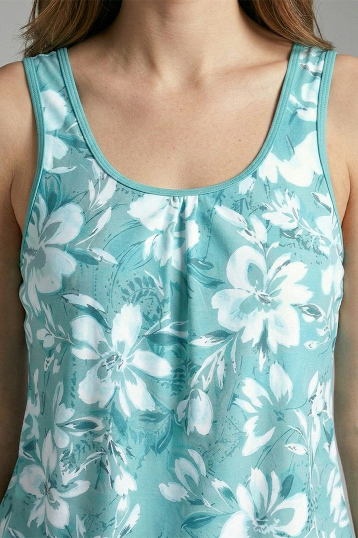 Women's Tankini Set with Floral Print and Shorts-Style Bottoms
