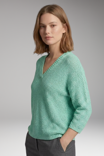 Women's Textured Knit V-Neck Sweater with 3/4 Sleeves