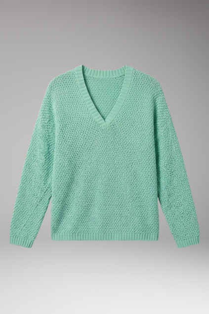 Women's Textured Knit V-Neck Sweater with 3/4 Sleeves