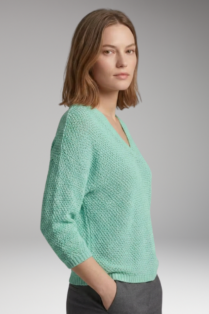 Women's Textured Knit V-Neck Sweater with 3/4 Sleeves