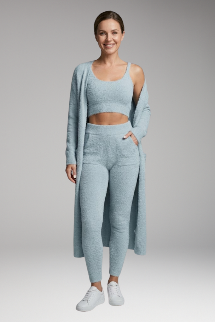 Women's Three Piece Set with Cardigan and Pants