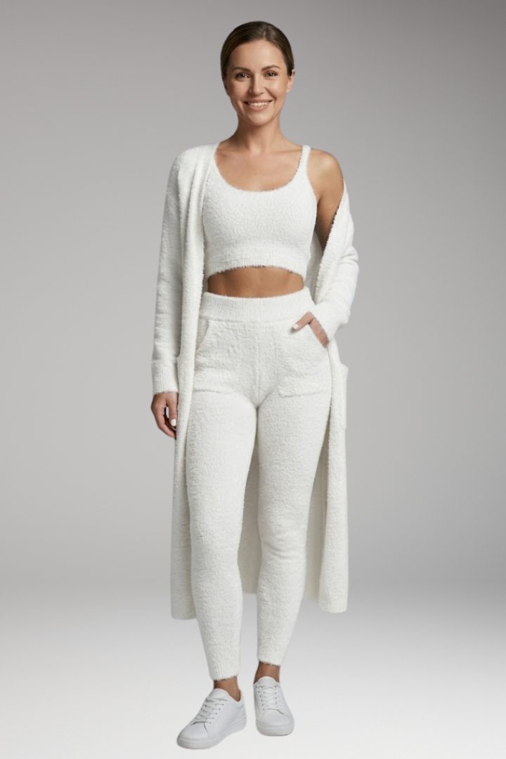 Women's Three Piece Set with Cardigan and Pants