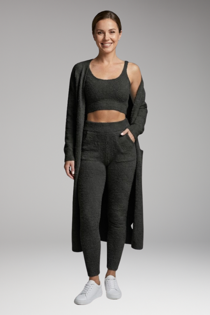 Women's Three Piece Set with Cardigan and Pants