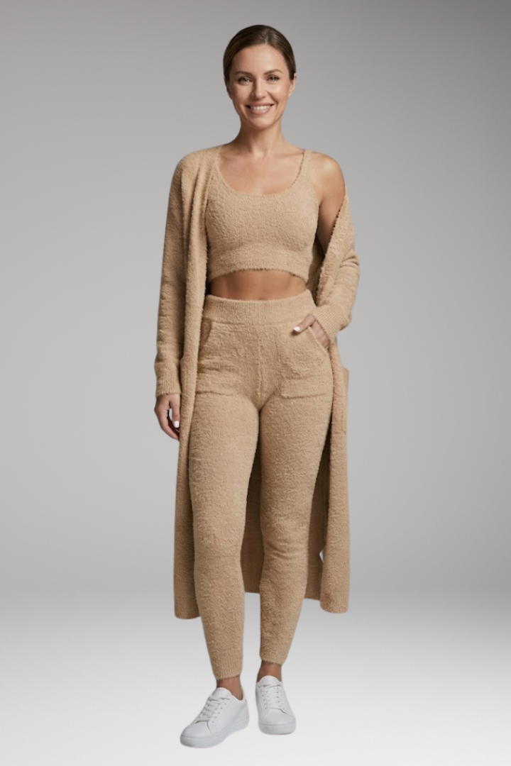 Women's Three Piece Set with Cardigan and Pants