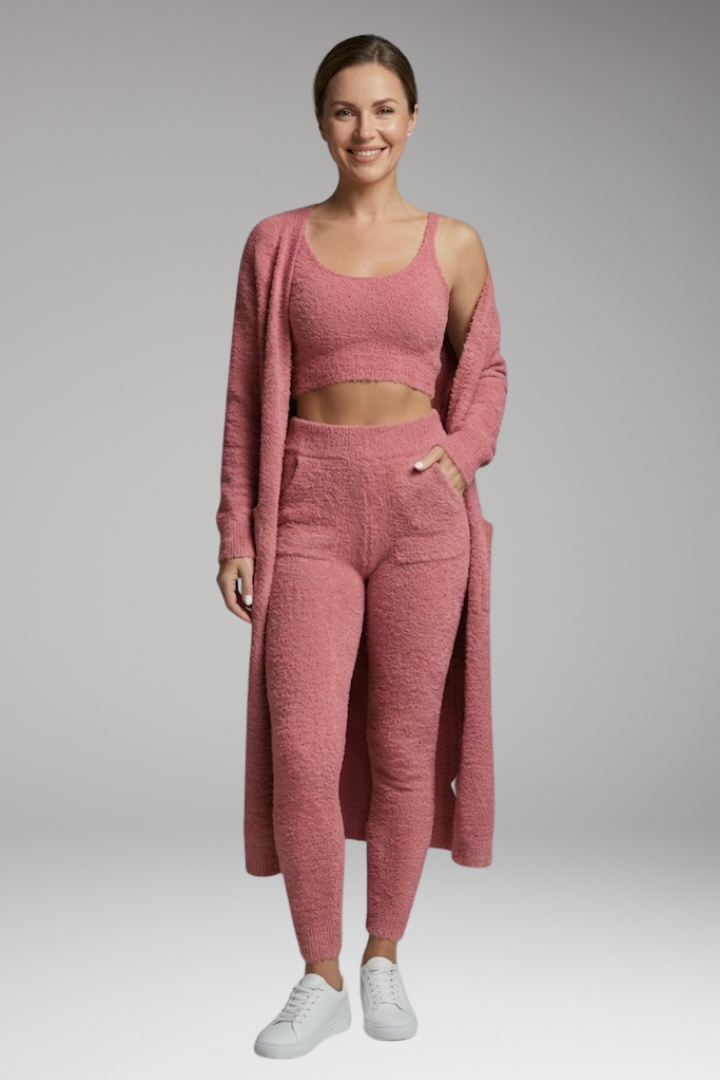 Women's Three Piece Set with Cardigan and Pants