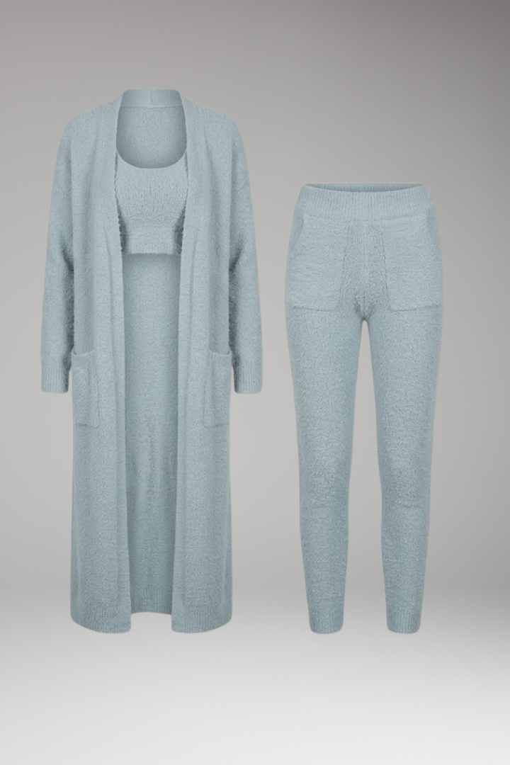Women's Three Piece Set with Cardigan and Pants