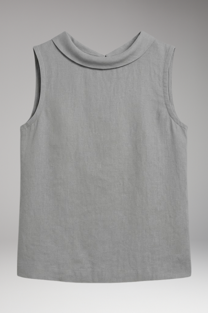 Women's Top with Roll Collar and Sleeveless Design