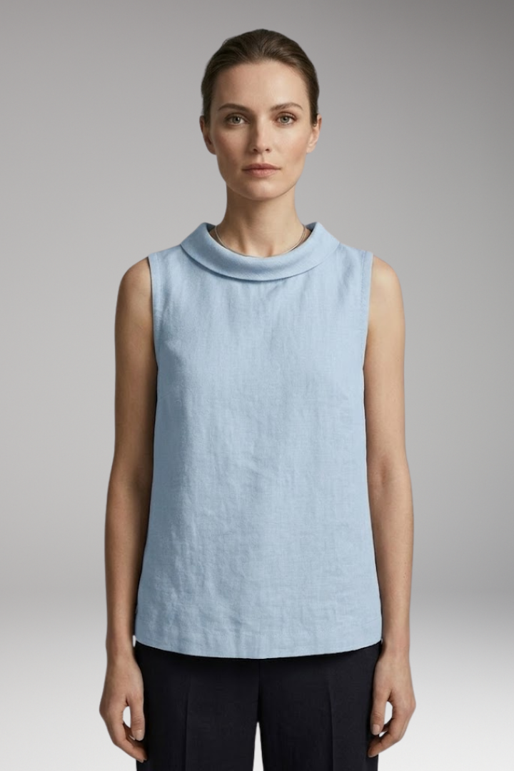 Women's Top with Roll Collar and Sleeveless Design