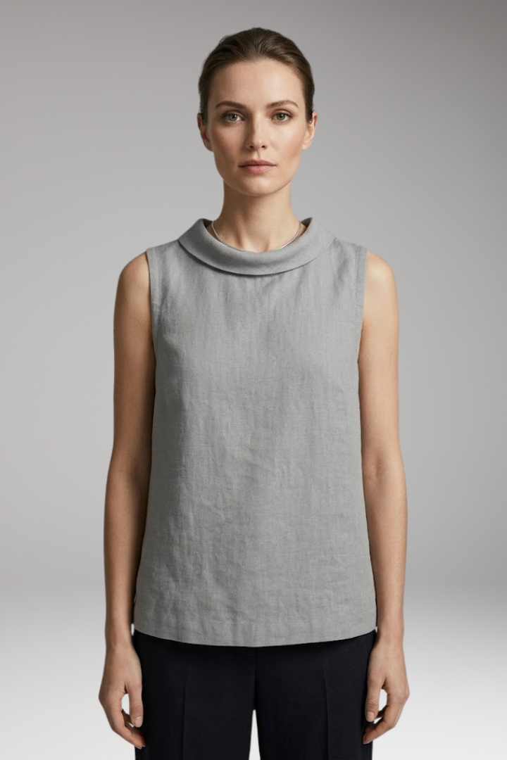 Women's Top with Roll Collar and Sleeveless Design
