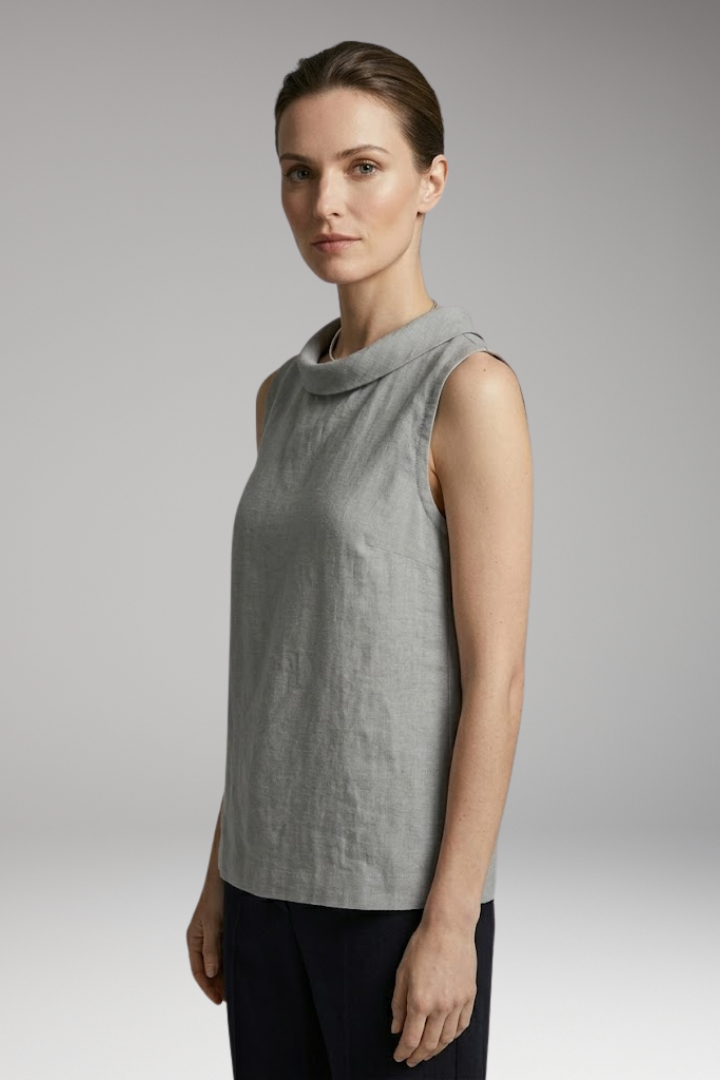Women's Top with Roll Collar and Sleeveless Design