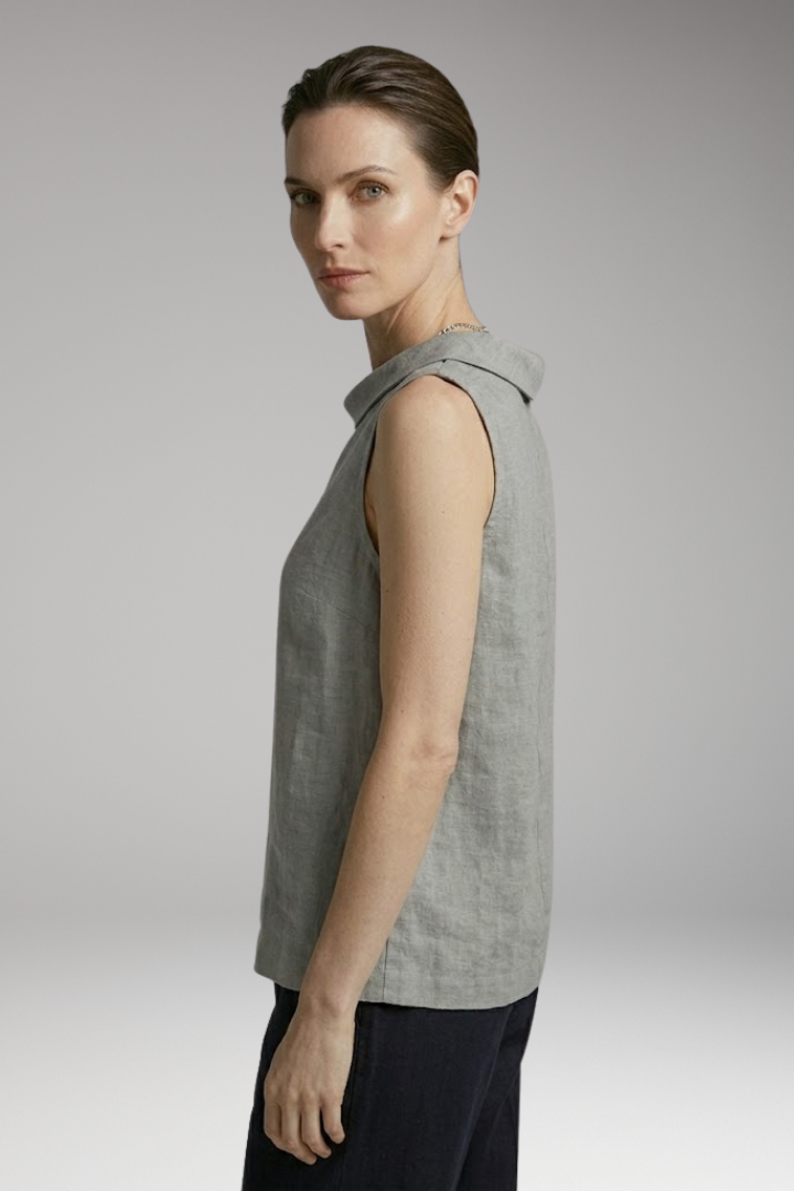 Women's Top with Roll Collar and Sleeveless Design
