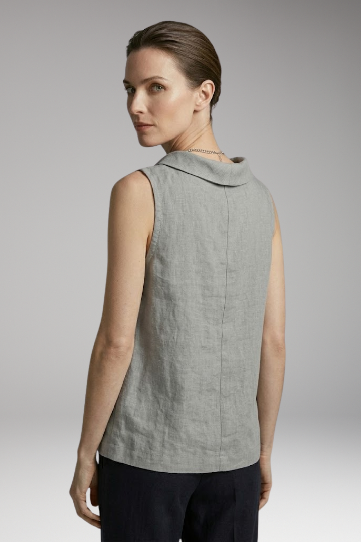 Women's Top with Roll Collar and Sleeveless Design