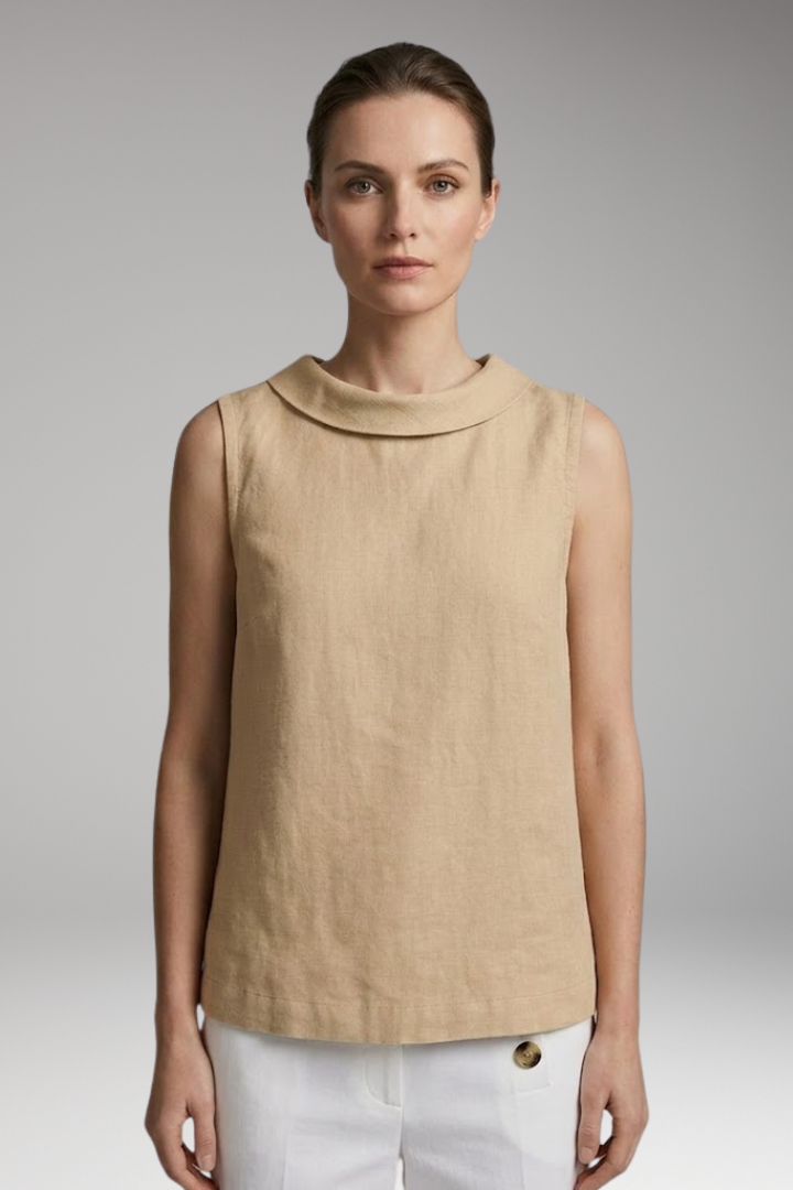 Women's Top with Roll Collar and Sleeveless Design