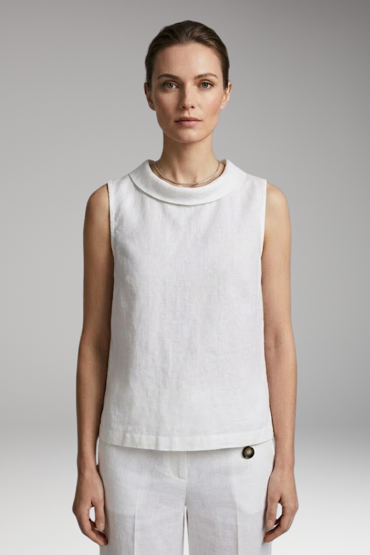 Women's Top with Roll Collar and Sleeveless Design
