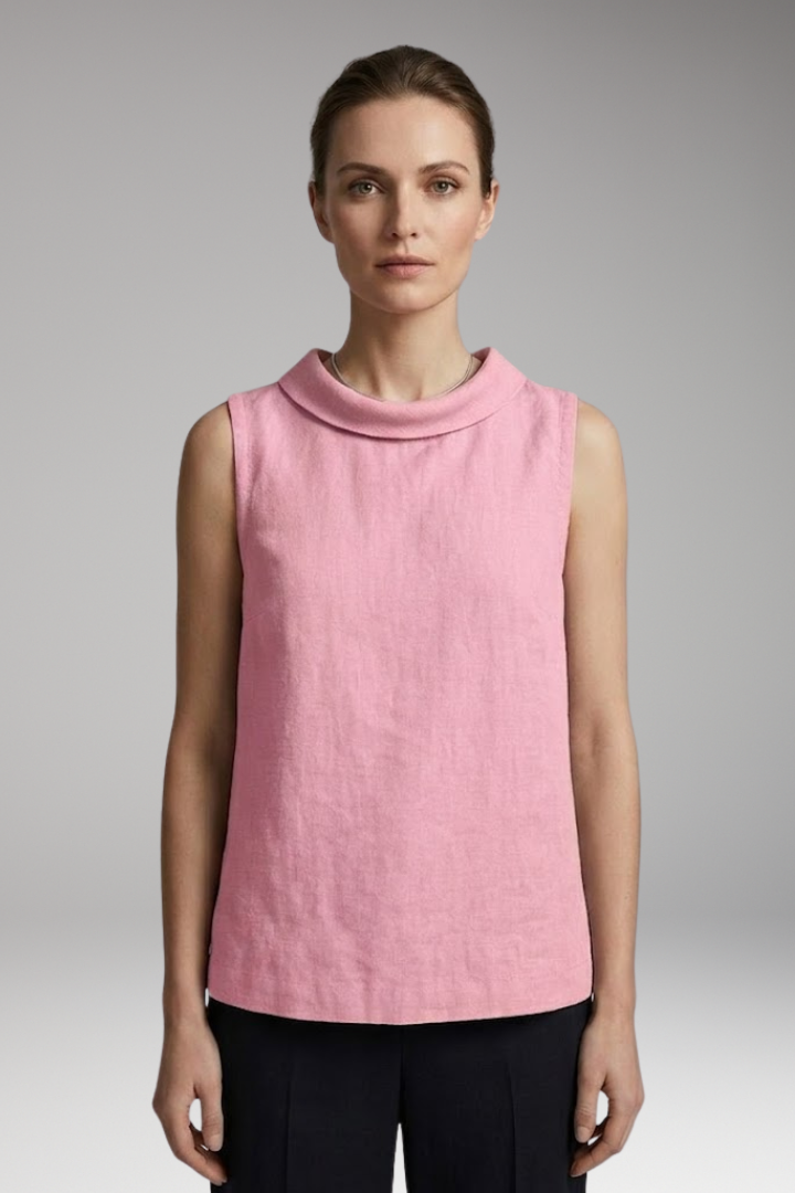 Women's Top with Roll Collar and Sleeveless Design