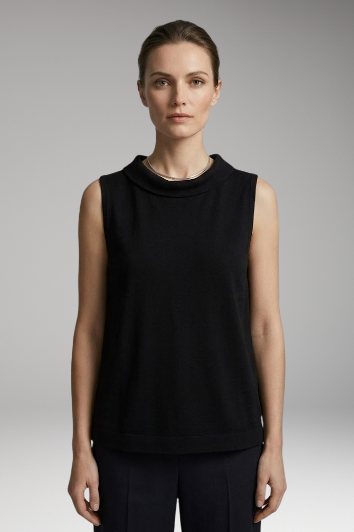 Women's Top with Roll Collar and Sleeveless Design