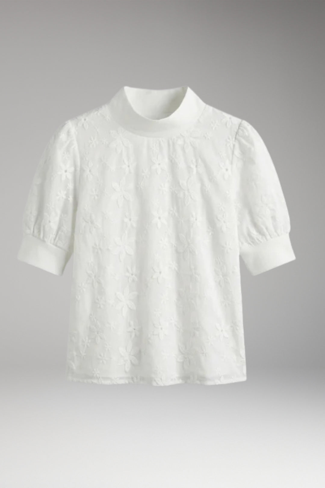 Women's Top with Stand Collar and Short Sleeves