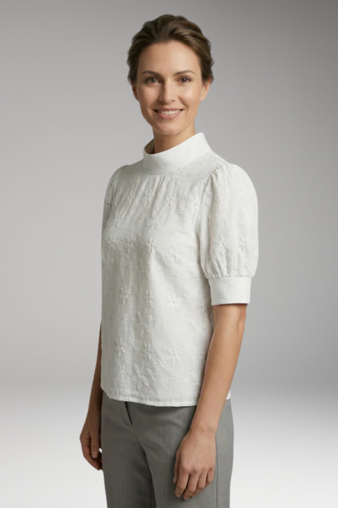 Women's Top with Stand Collar and Short Sleeves