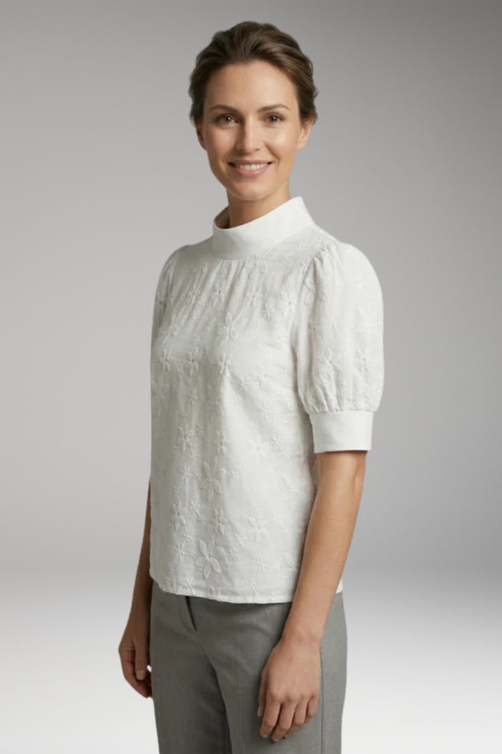 Women's Top with Stand Collar and Short Sleeves