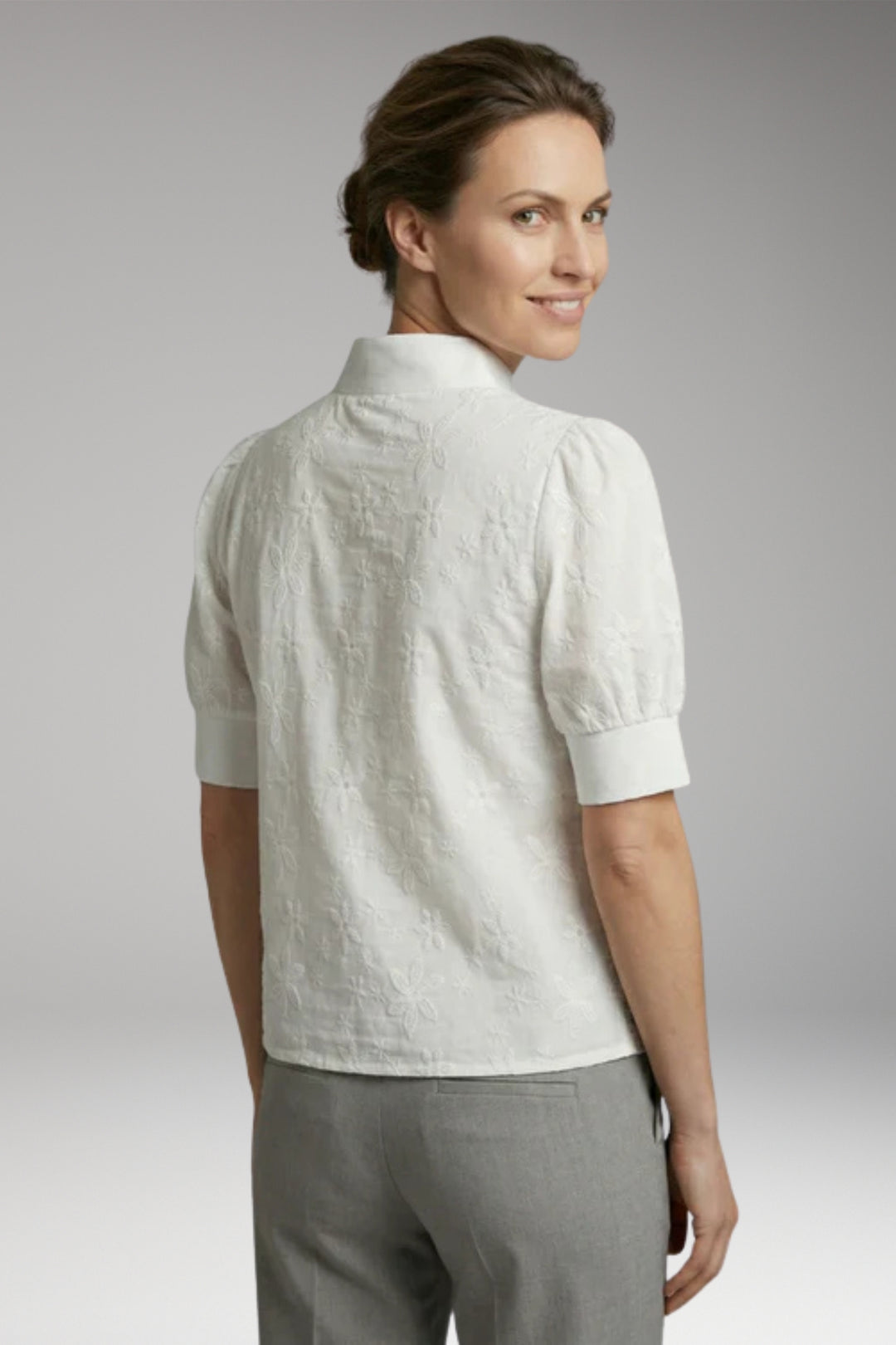 Women's Top with Stand Collar and Short Sleeves