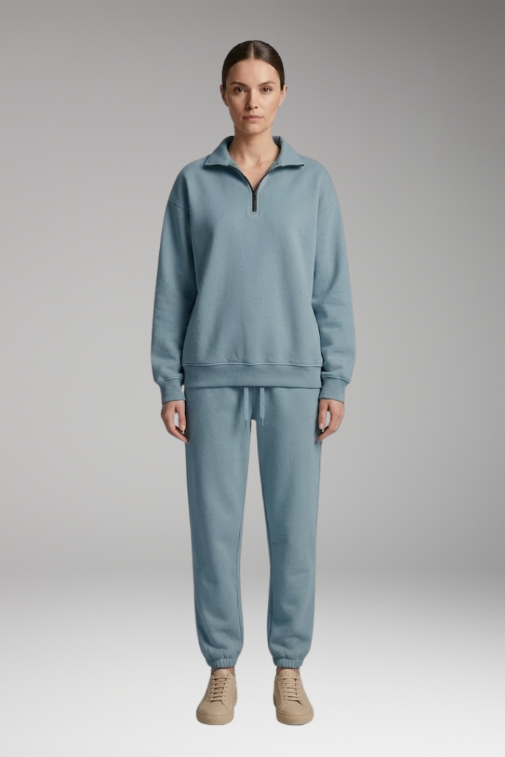 Women's Tracksuit Set with Half-Zip Sweatshirt and Joggers