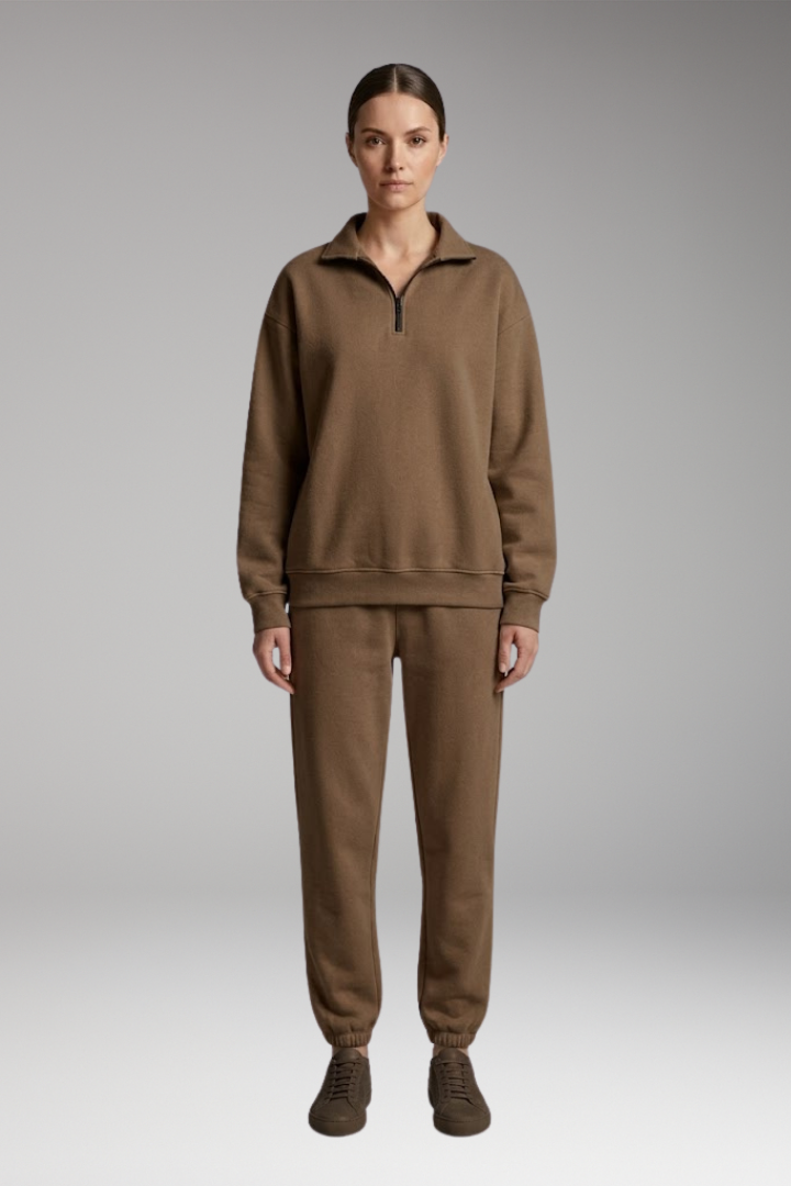 Women's Tracksuit Set with Half-Zip Sweatshirt and Joggers