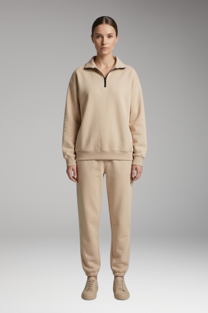 Women's Tracksuit Set with Half-Zip Sweatshirt and Joggers