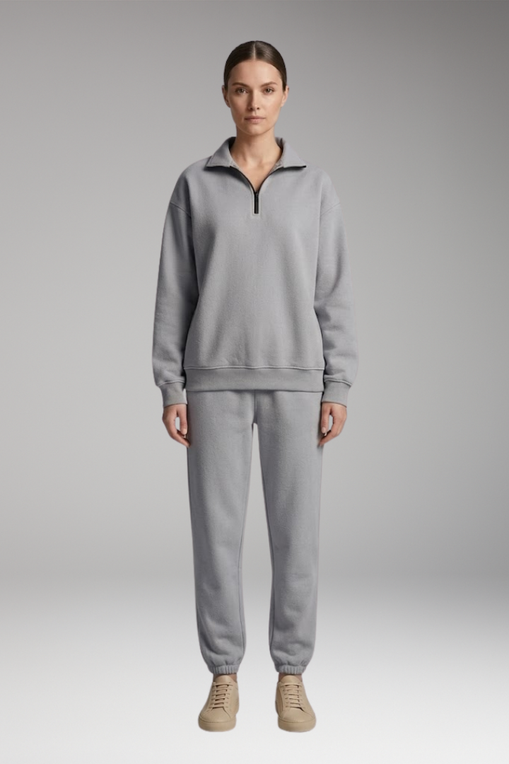 Women's Tracksuit Set with Half-Zip Sweatshirt and Joggers