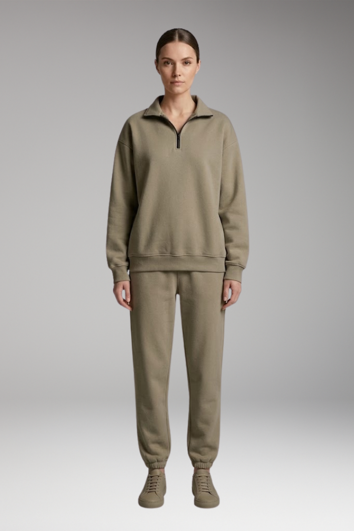 Women's Tracksuit Set with Half-Zip Sweatshirt and Joggers