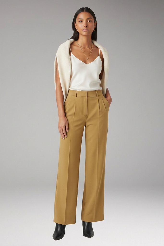 Women's Trousers with High Waist and Straight Legs