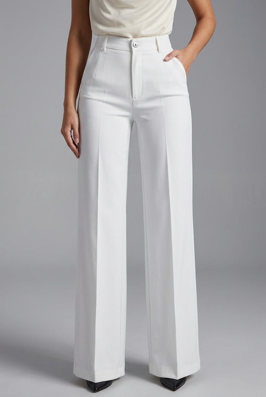 Women's Trousers with High Waist and Straight Legs