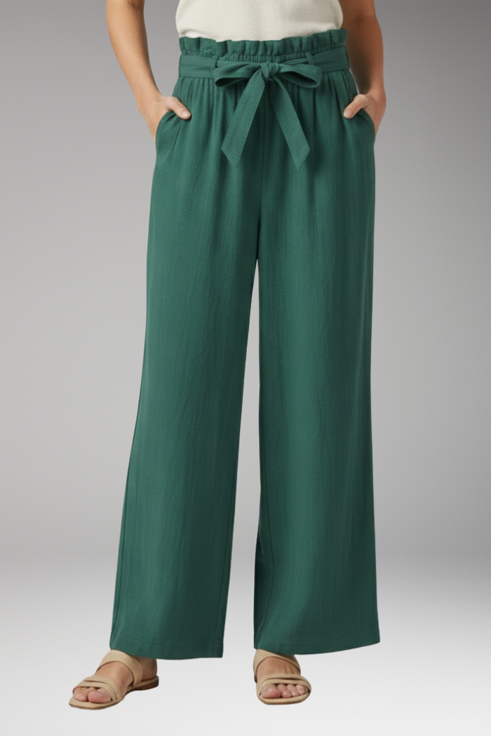 Women's Trousers with Tie Belt and Elastic Waist