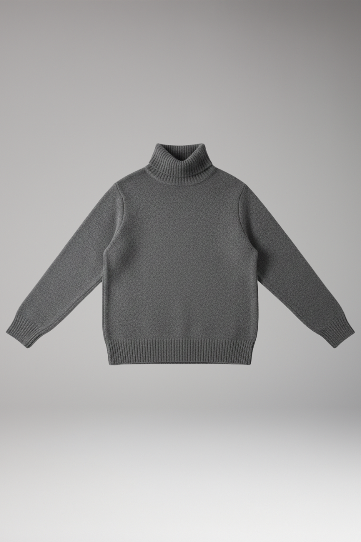 Women's Turtleneck Sweater with Ribbed Texture and Long Sleeves