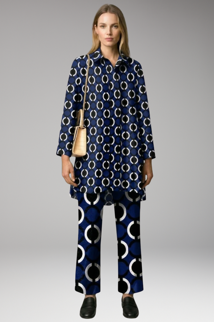 Women's Two-Piece Set with Tunic Top and Straight-Leg Pants