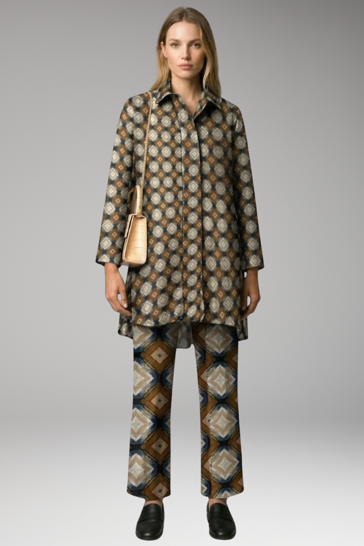 Women's Two-Piece Set with Tunic Top and Straight-Leg Pants