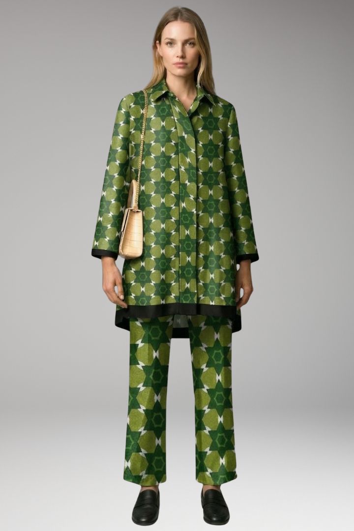 Women's Two-Piece Set with Tunic Top and Straight-Leg Pants