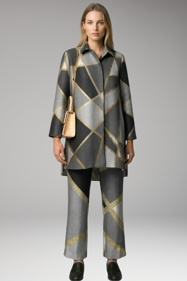 Women's Two-Piece Set with Tunic Top and Straight-Leg Pants