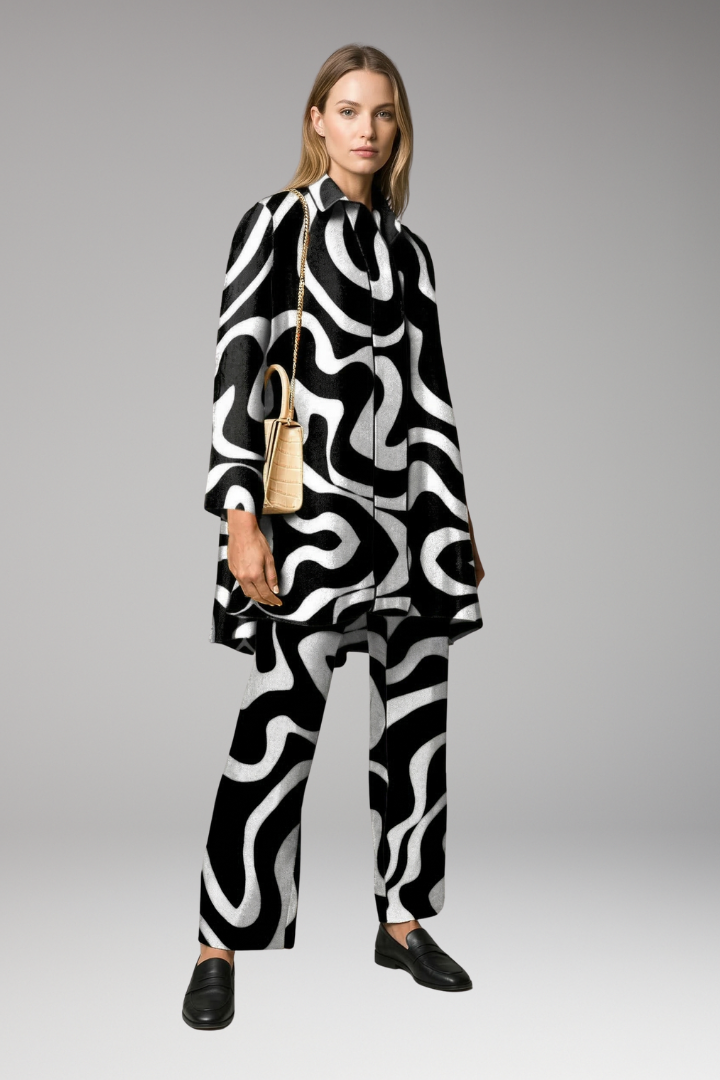Women's Two-Piece Set with Tunic Top and Straight-Leg Pants
