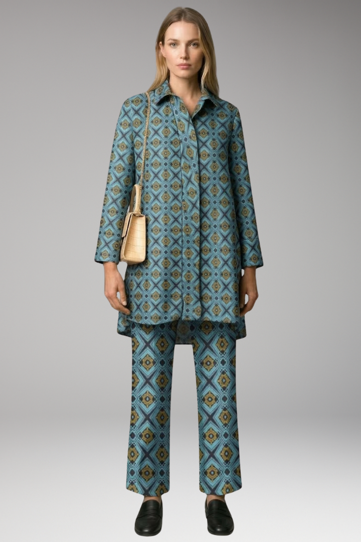 Women's Two-Piece Set with Tunic Top and Straight-Leg Pants