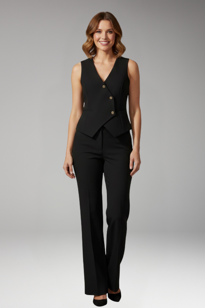 Women's Two-Piece Set with V Neck Vest for Office Wear