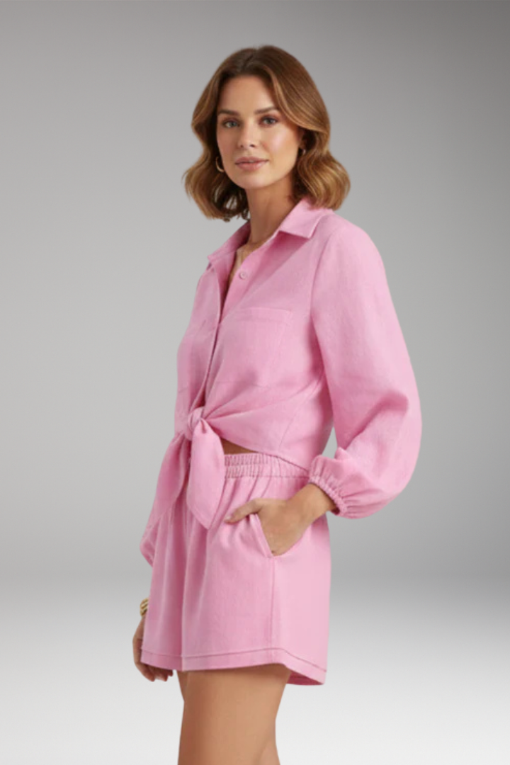 Women's Two Piece Set with Button Shirt and Shorts